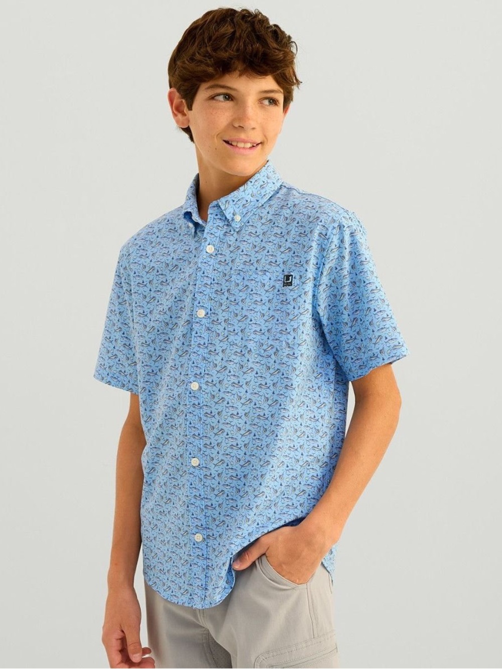 HUK YOUTH KONA PRINTED BUTTON DOWN SHIRT - YS